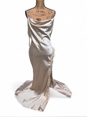 Fashion Nova Satin Slip Dress in Pale Blush